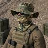 Camouflage Sonnenhut mit Sturmhaube Gesichtsmaske, UV-Schutz Herren Hut mit breiter Krempe, Atmungsaktiver Fischerhut für Outdoor Angeln Wandern Radfahren
