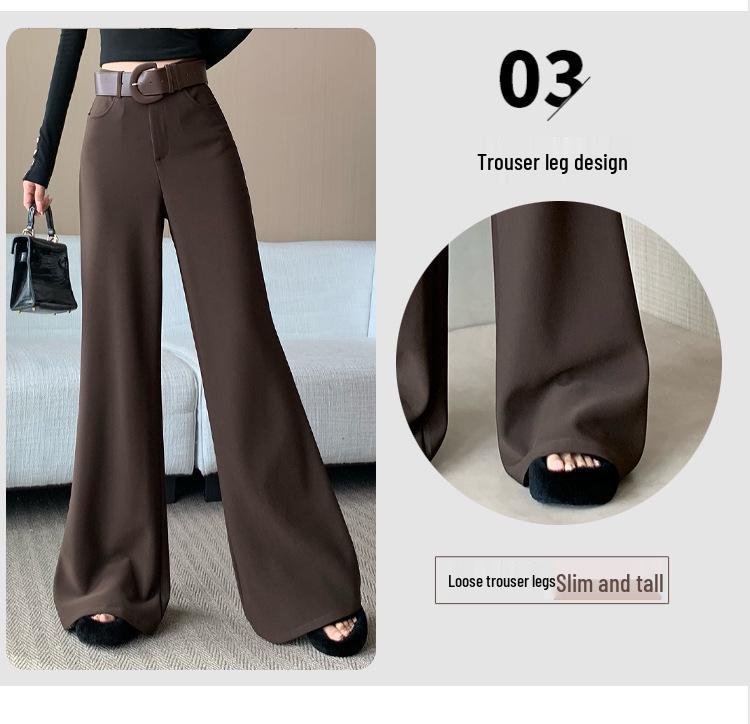Milk Card Color Women's Wide-Leg Suit Pants, Slightly Flared, High Waist, Drapey, Floor-Length, 2026 Early Spring Fashion.