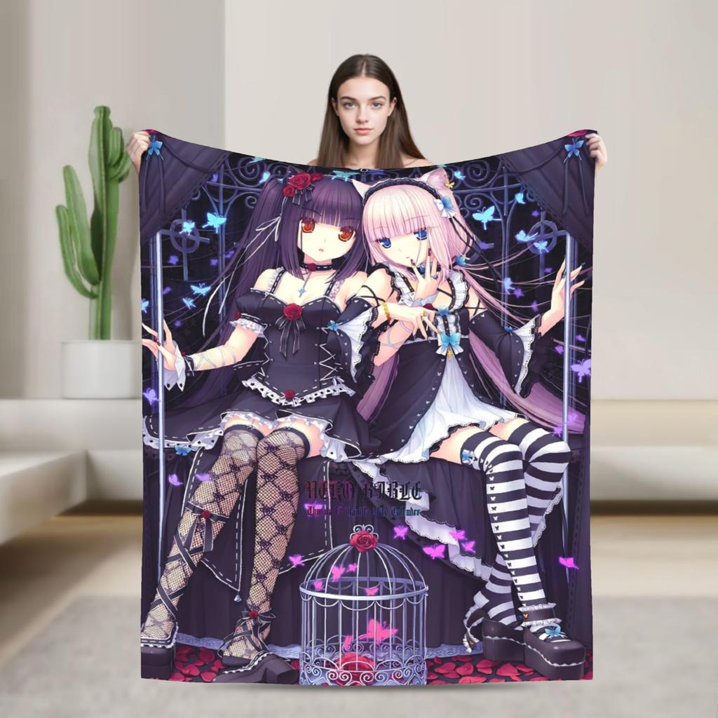 Kawaii Nekopara Anime Catgirls Blankets Fleece  Super Warm Throw Blankets for Outdoor Travel Bedroom Quilt