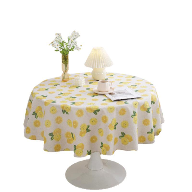 Lexuanxiu Baumwolle & Leinen Zitronenmuster Tischdecke - Stilvoller Ins-Stil für kleine runde oder Kaffeetische