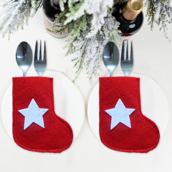 

4 шт., рождественские сумки-держатели для столовых приборов, дизайн чулок с узором в виде рождественской елки и звезды, органайзер для праздничной посуды