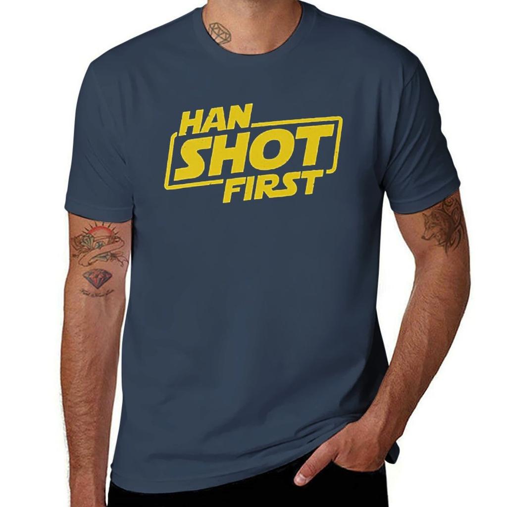 Han Shot First Rubber T-Shirt mens graphic t shirts anime t shirts oversize t shirt man designer T-Shirt
