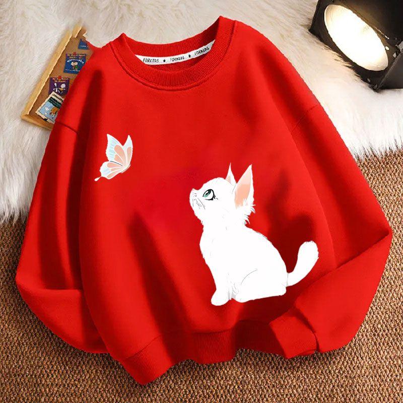 Sudaderas de Gato Lindas para Niños Otoño, Chaquetas Casuales Holgadas de Manga Larga y Cuello Redondo para Niños y Niñas