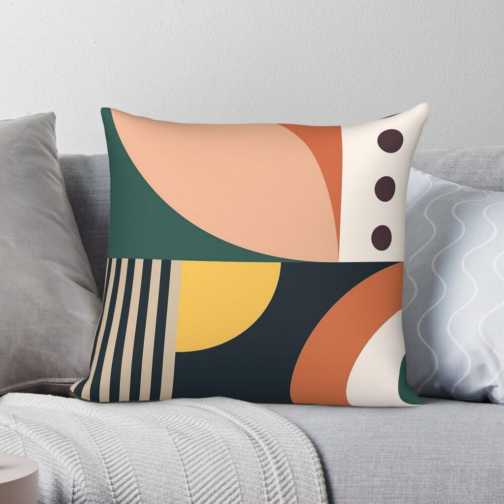Bauhaus Forme Geometriche Quadrato Color Terra Federa Cuscino Poliestere Lino Velluto Fantasia Zip Federa Cuscino Decorativa Copricuscino per Casa