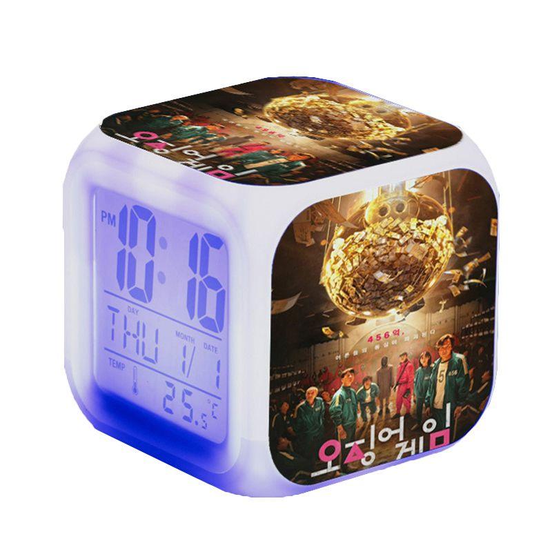 

Игра в кальмара Светодиодный будильник Многофункциональный 7 цветов смены Цифровой светящийся подарок 9