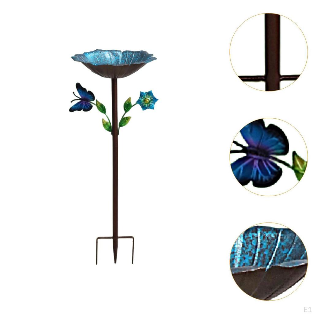 Metall-Vogelbad für Außen Futterbecken Vogelhaus Vintage-Design mit 3-Zinken-Erdspieß-Basis