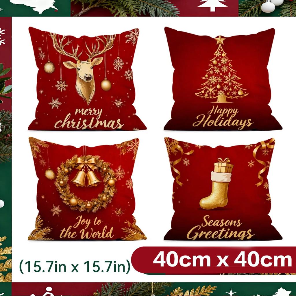 Gilt Red Christmas Design Cushions Pillowcase Polyester Cushion Cover Throw Pillow Pillowcover Home Car Sofa Decor