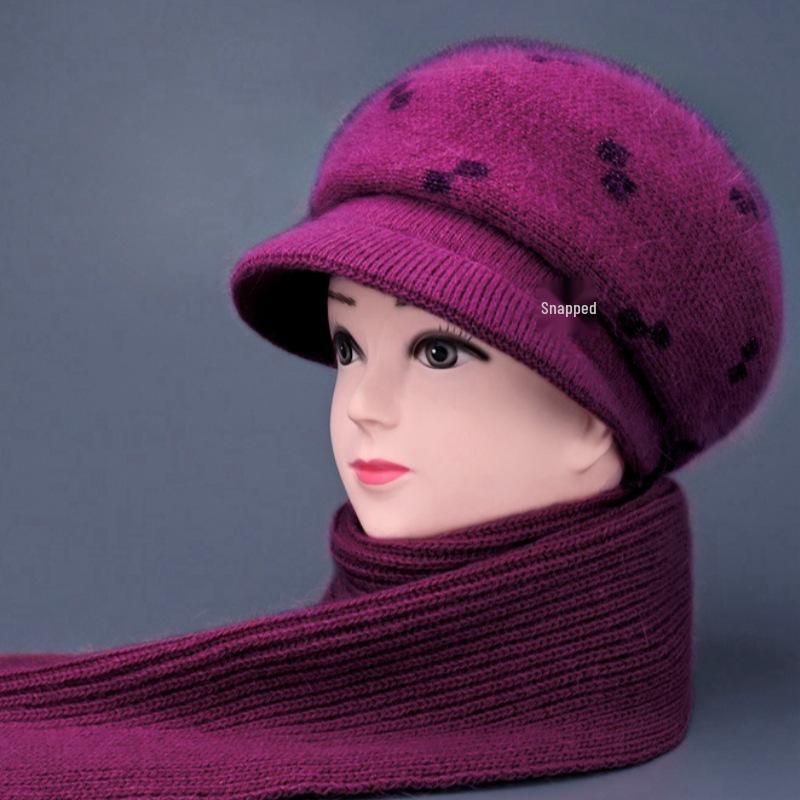 Elegancki dziergany kapelusz typu kaczy dziób z ochroną uszu dla kobiet, jesienno-zimowy, podszyty aksamitem