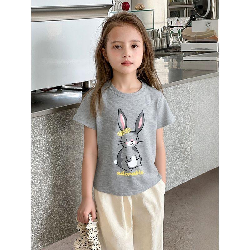 27home Kids K-style Summer New Children's Clothing Girl Tops Children Cartoon Rabbit Pure Cotton Short Sleeve T-Shirt