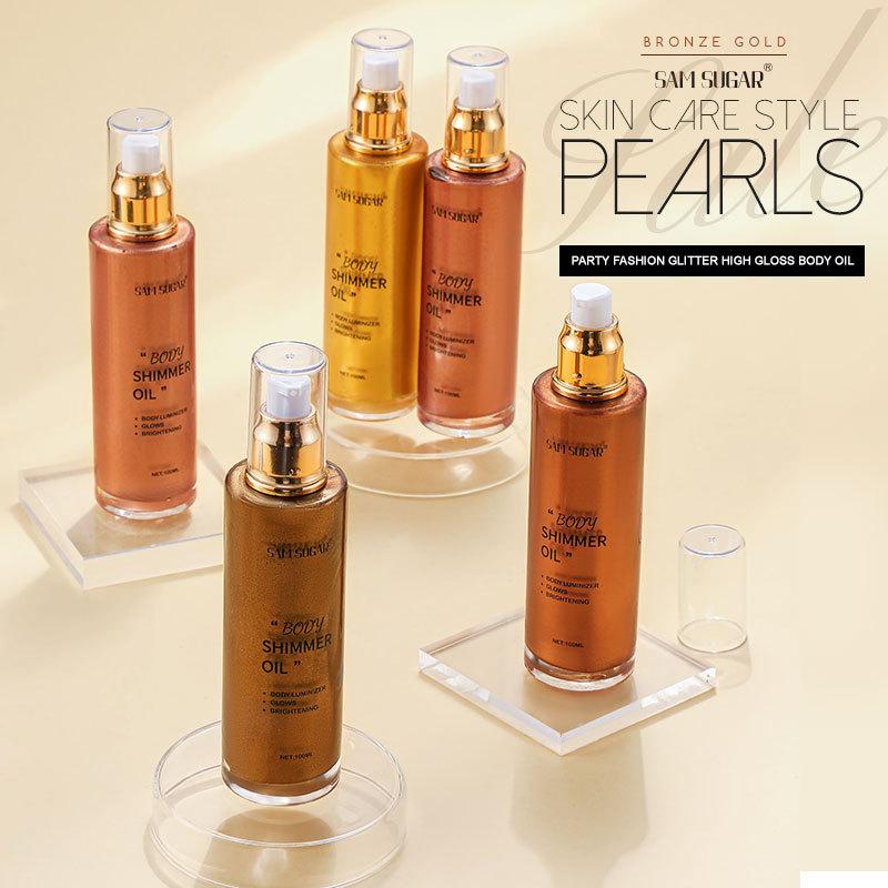 100ml Perlmutt Roségold Körper Schimmeröl Highlighter - Gesicht Aufhellen Glitzer Bronzer Haut Glanz Illuminator Make-up Glanz Flüssig