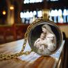Christian The Holy Family Necklace Round Jesus Glass Dome Cabochon Pendants Necklaces Religious Jewelry