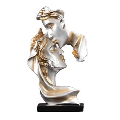 Scultura Bacio di Coppia Squisita Decorativa Resina Baciando Amanti Statuetta Arredamento Casa Grigio