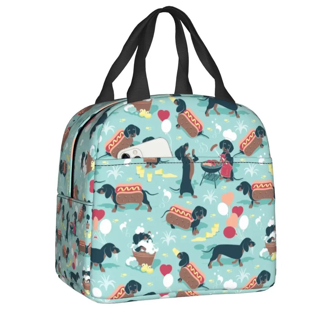 Custom Dachshund Sausage Dog In Florals Lunch Bag Women Cooler Warm Insulated Lunch Boxes for Adult Office