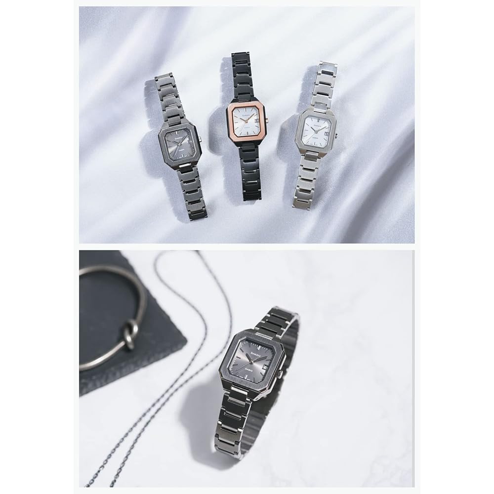 Casio Sheen Solar Women's Watch SHS-4528BJ-8AJF Dark Gray Color Stainless Steel Band