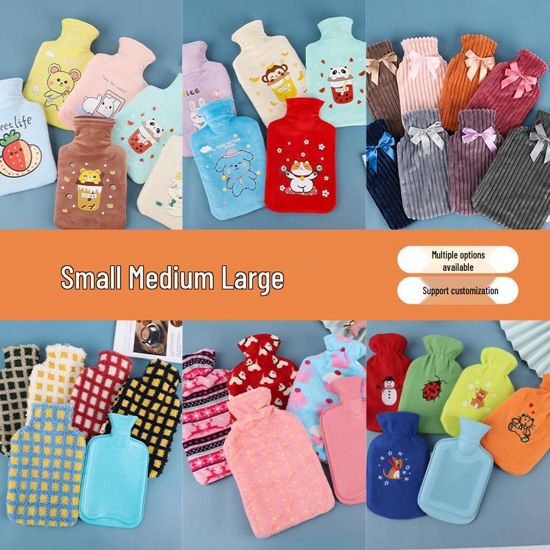 500ml Cartoon Print Hot Water Bottle with Thick Cloth Cover - Old-Fashioned Hand Warmer