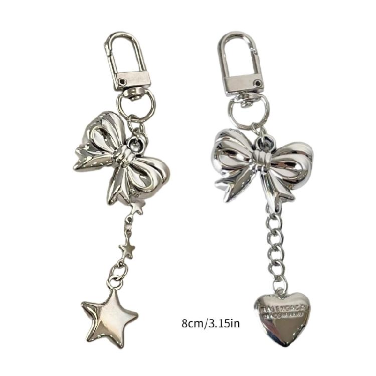 Fashion Heart Bowknot Chain Keychain Hanging Decorations Keyring Ornament