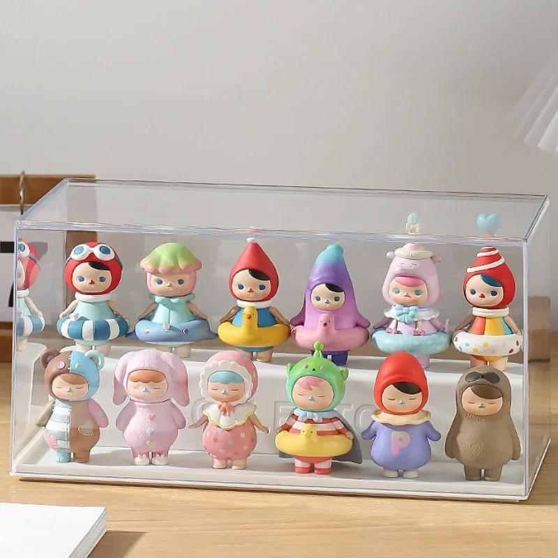 Action figures storage box, portable organizer acrylic transparent display cabinet, stackable dustproof case for dolls models