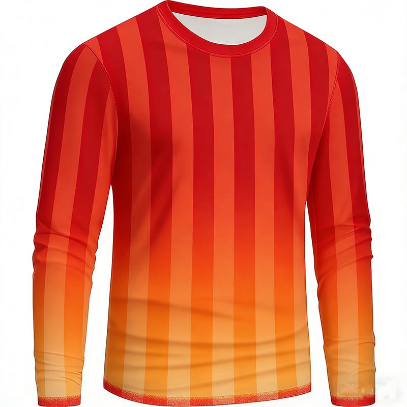 

Men s T-Shirt 3D Digital Printing Comfortable Spring Striped Pattern Long Sleeve Fashionable Clothing Casual Round Neck 3XL помаранчевий