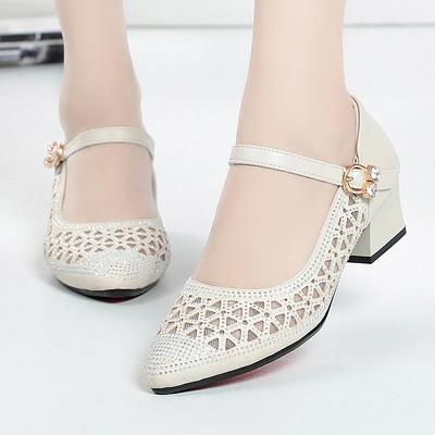 Women Classic High Quality Grey Mesh Breathable Buckle Strap Wedge Heel Shoes Lady Black Comfort Heel Shoes Ab639