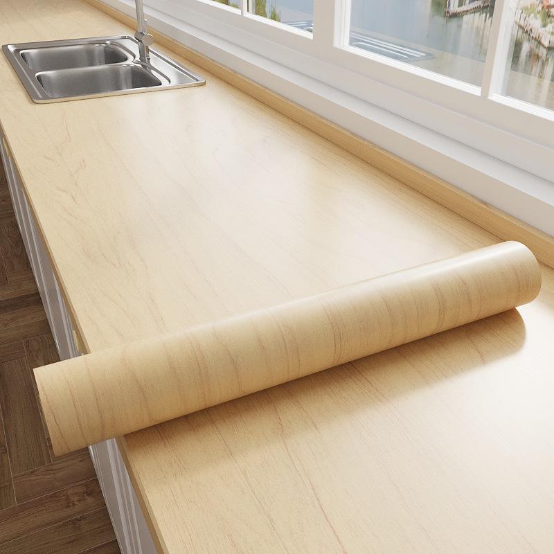 Wood Grain Self-Adhesive Film for Furniture Renovation - Cabinet, Wardrobe, and Desktop Imitation Wood Finish.