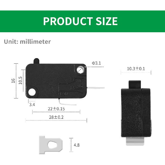 KW7-0 Micro Switch, Replacement for Air Fryer XL, Power XL, Vortex, Microswitches for Microwave Oven & Induction Cooker - Normally Open, 16A