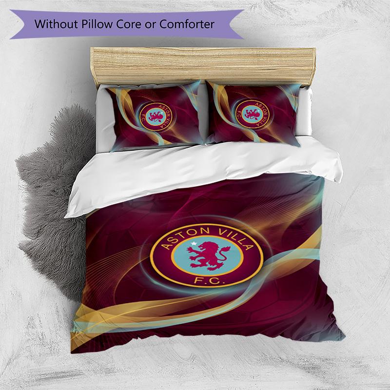 Set Lenzuola Stampato Aston Villa Football 3 Pezzi, Comodo Set Copripiumino per Camera da Letto Amico della Pelle