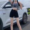 Women's Plus Size High Waist Black Denim Shorts - Spicy Girl A-line Summer Design