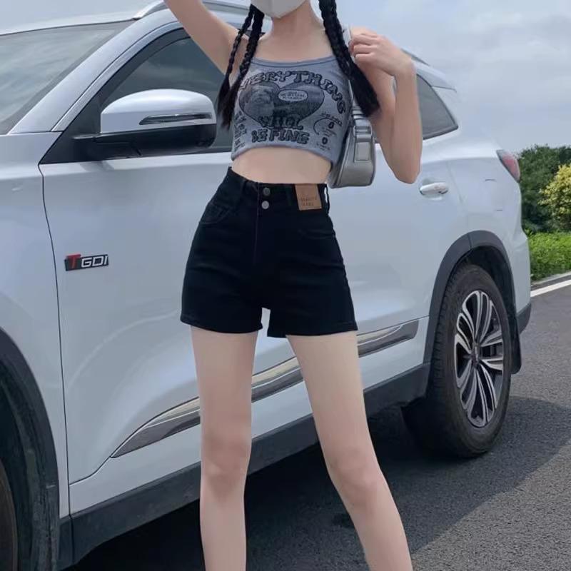 Women's Plus Size High Waist Black Denim Shorts - Spicy Girl A-line Summer Design