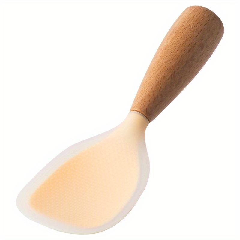 Silicone Spoon With Wooden Handle Spatula For Nonstick Pan Heat-Insulation Spoon For Rice Cooker Home Kitchen School Dormitory Practical Kitchen
