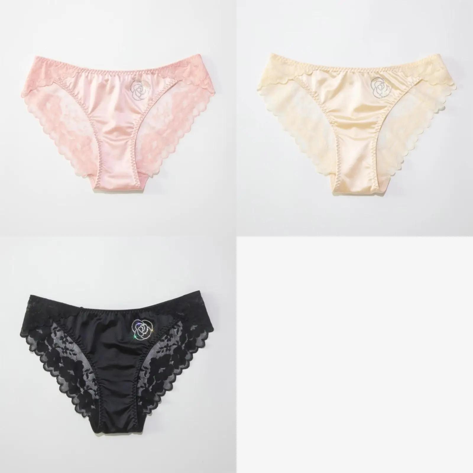 

Трусики со средней талией «Французская камелия», женское нижнее белье, кружевные, сексуальные, дышащие, удобные, большого размера, высокоэластичные, атласные трусы L 48-60KG&3pcs