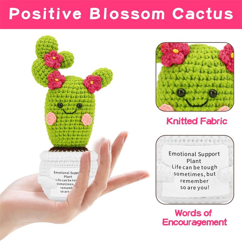 Handmade Emotional Support Pickle Gift, Cucumber Crochet Inspirational Gifts with Wooden Base, Cute Knitted Cucumber Funny Pickle