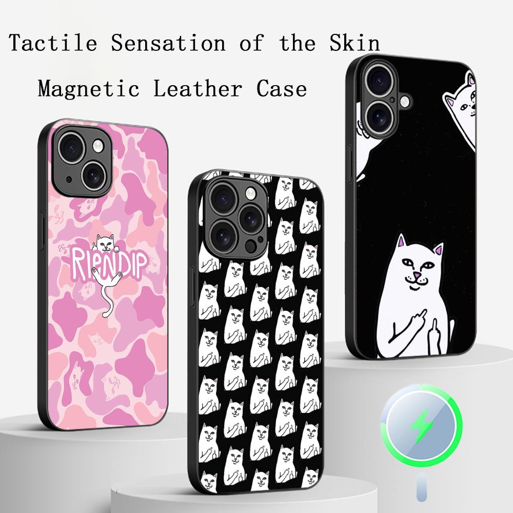 Fashion hip hop middle finger cats ins Phone Case For iPhone 16 15 14 13 12 11 Plus Pro Max  High-end Luxury Magsafe Sheepskin