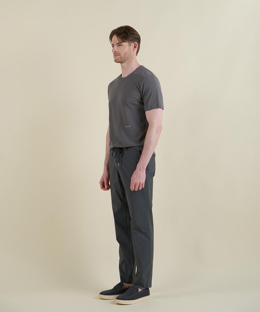 PANICALE Charcoal Poplin Elastic Waist Slim Fit Chino Pants