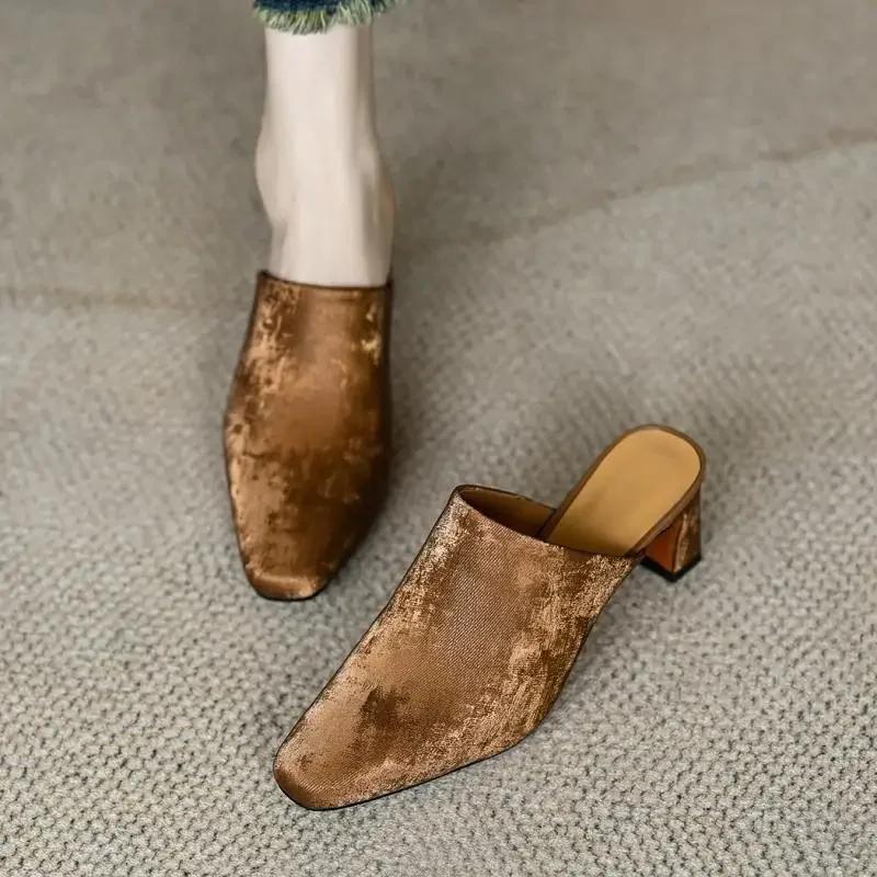 Brand Designer Muller Shoes High-Quality Sheep Suede Comfortable High Heel Slippers Simple Home Slippers Daily Casual Shoes