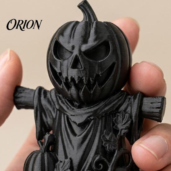 Small Resin Tabletop Decoration 3D Printed Pumpkin Scarecrow Figurine, Matte Black Halloween Handcrafted Carved Decor for Shelf Window Office, Spooky