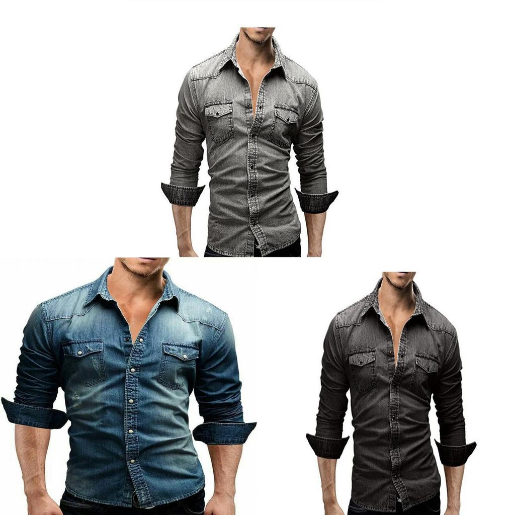 Mens Denim Shirt With Wool Blend Fabric For Casual Spring Wear
