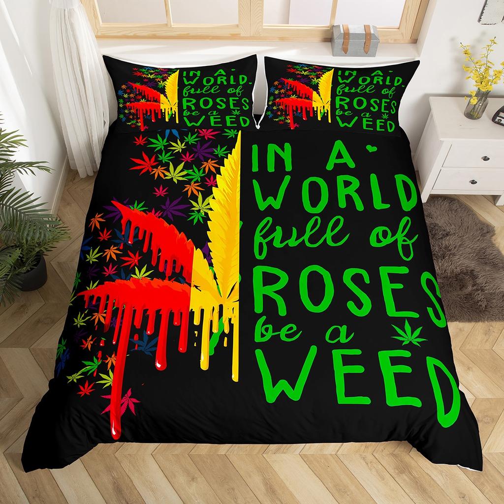 Homewish Neon Jungle Mushroom Duvet Cover Set For TeenGreen Skull Skeleton Bedding SetCartoon Theme Bed Set
