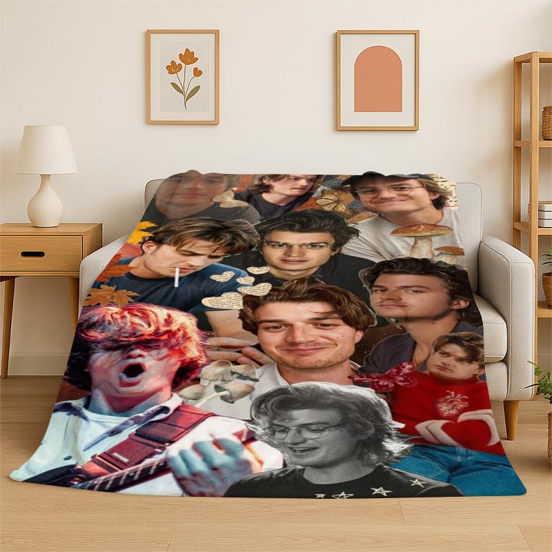 Joe Keery Actor Flannel Blanket Soft Warm Throw Blanket for Bedroom Living Room Bed Travel Camping Picnic Gift 75x90cm