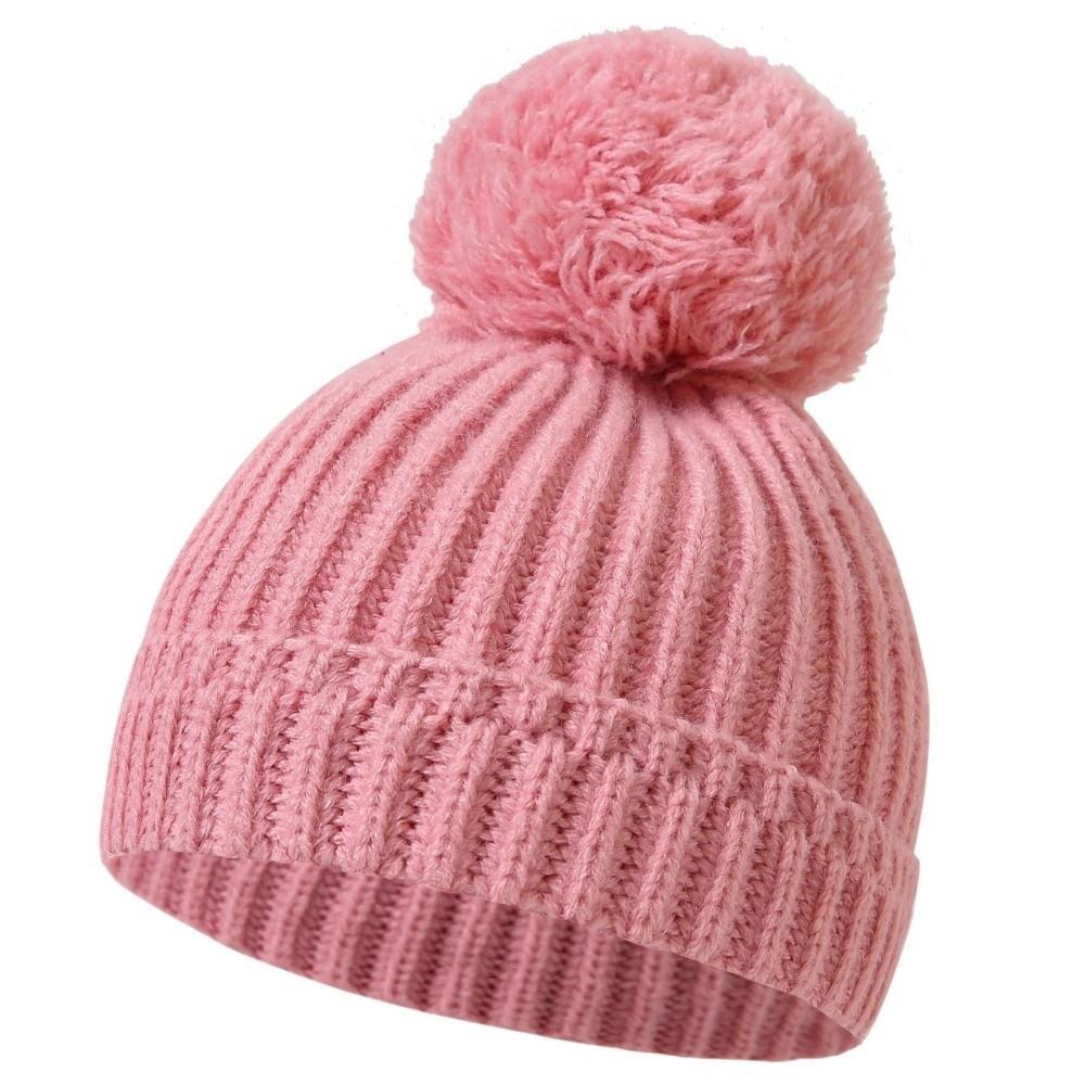 

Solid Color Warm Beanies Cap Cold Proof Pullover Hat New Baby Knitted Hat Infant темно-рожевого кольору