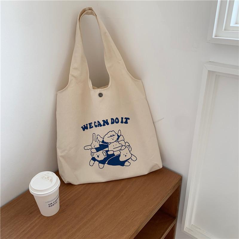 

Полотняна сумка жіноча велика місткість під пахвами сумка через плече проста і мила мультяшна студентська сумочка сумка синій