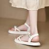 Fashion Ladies Shoes Outdoor Summer 2024 One Word Beach Open Toe Sandals for Women Flat Rubber Footwear Buckles No Heel Chic and Elegant