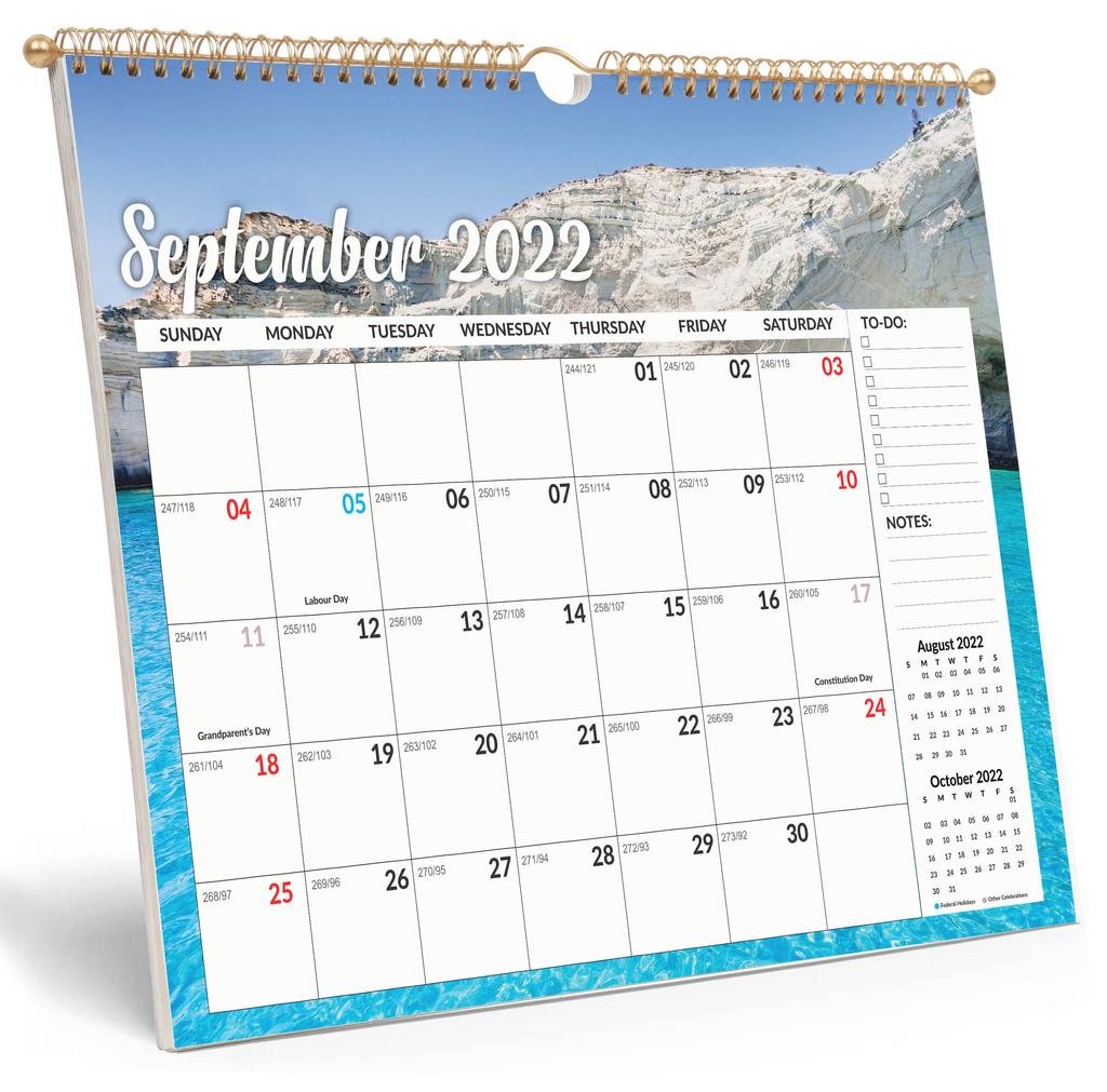 Inkdotpot 13"x11" Wall Calendar -Runs Until December 2023 Hanging Spiral Bound Monthly Calendar 2022-2023 for Home or Office