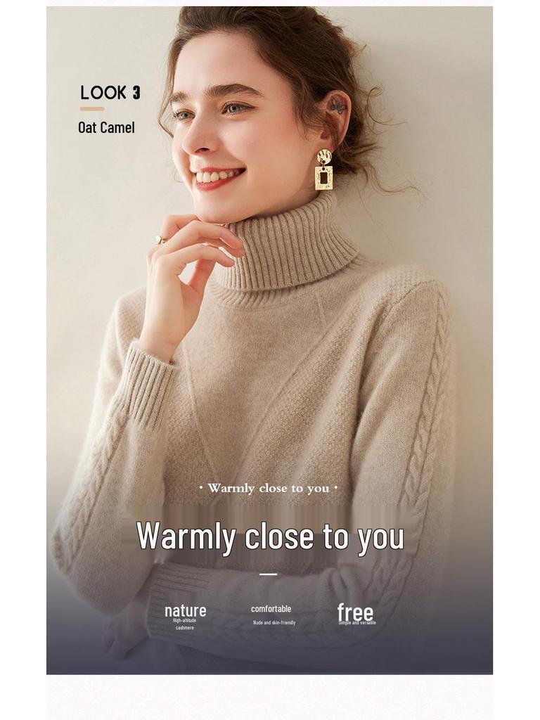 Women's Diamond Knit Cashmere Turtleneck Sweater - Thick, Stylish Base Layer for Autumn/Winter Outfits