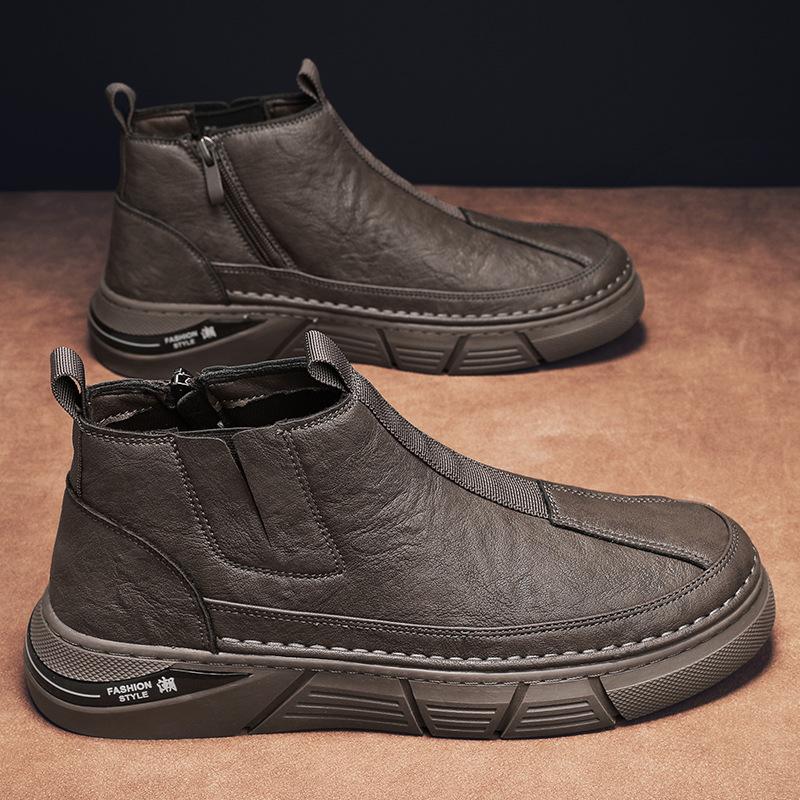 

Мужская обувь зима новая боковая молния средняя высота повседневная рабочая модная обувь мужская мода ботинки Мартина 44 коричневый