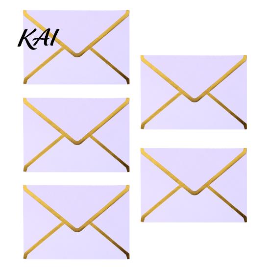 Western Style Envelopes 5Pcs with Gold Foil Trim, Offset Paper Invitation Wedding for Wedding, Greeting Cards, Business Letters, DIY Stationery Stiff