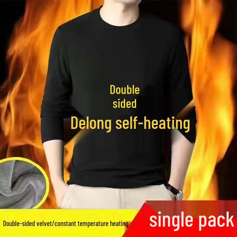 

Men s Thickened Double-Sided Fleece Long-Sleeved Sweatshirt - Solid Color, Round Neck, Warm Autumn/Winter Base Layer. L