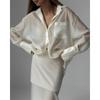 Women's 2026 Summer New Style Silky Mesh Collared Long Sleeve Shirt and High-Waisted Patchwork Skirt Two-Piece Set