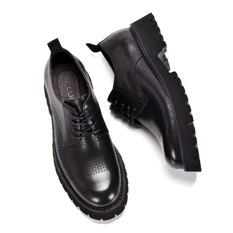 Men s Trendy Korean Style: Genuine Leather Thick Sole Shoes with Height Boost 42