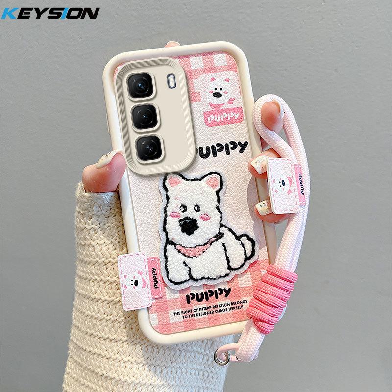 KEYSION Husă Cartoon Drăguță Pluș Broderie pentru Infinix Hot 50 5G cu Șnur Piele PU Rezistentă la Șocuri Husă Telefon pentru Infinix Hot 50 5G