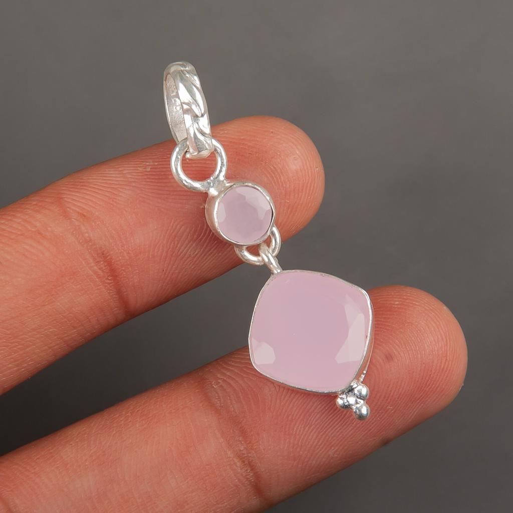 Rose Chalcedony Gemstone 925 Sterling Silver Jewelry Handmade Pendant 1.60" PP-9-15